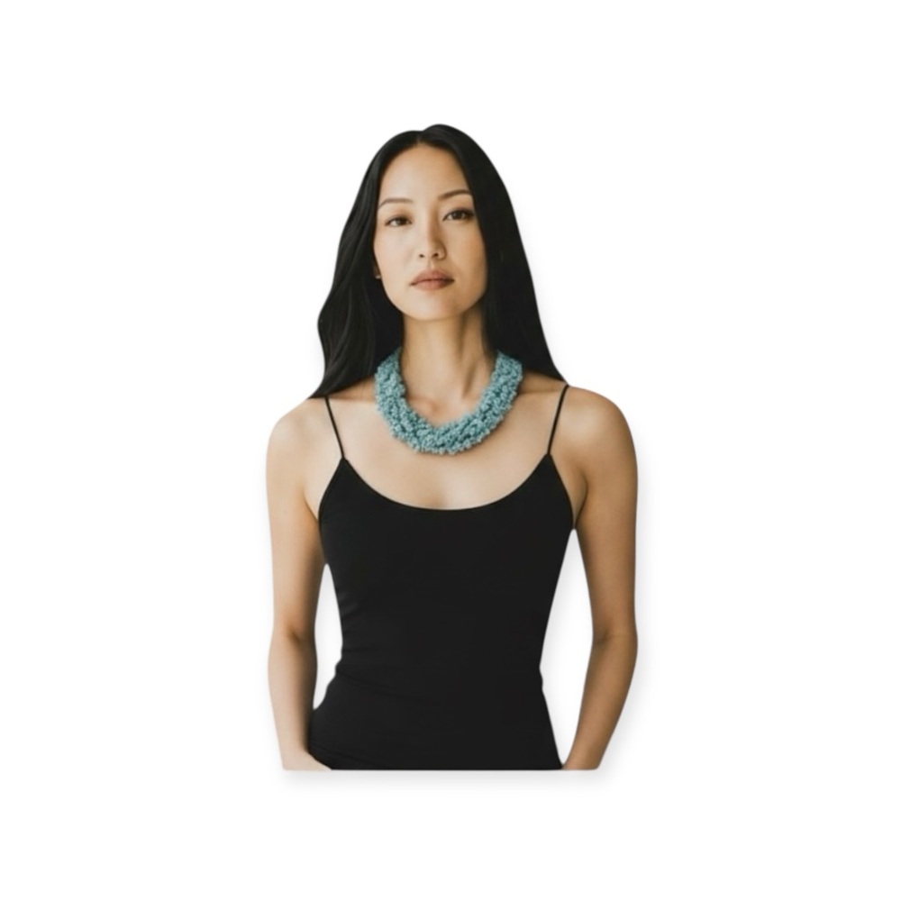 new Larimar Dolphin Stone Collar Necklace ❤︎ Woven Chips ❤︎ Stones Gems Crystals